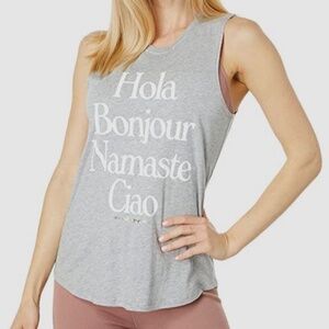 Spiritual Gangster Hola Bonjour Namaste Ciao Muscle Tank Top Small
